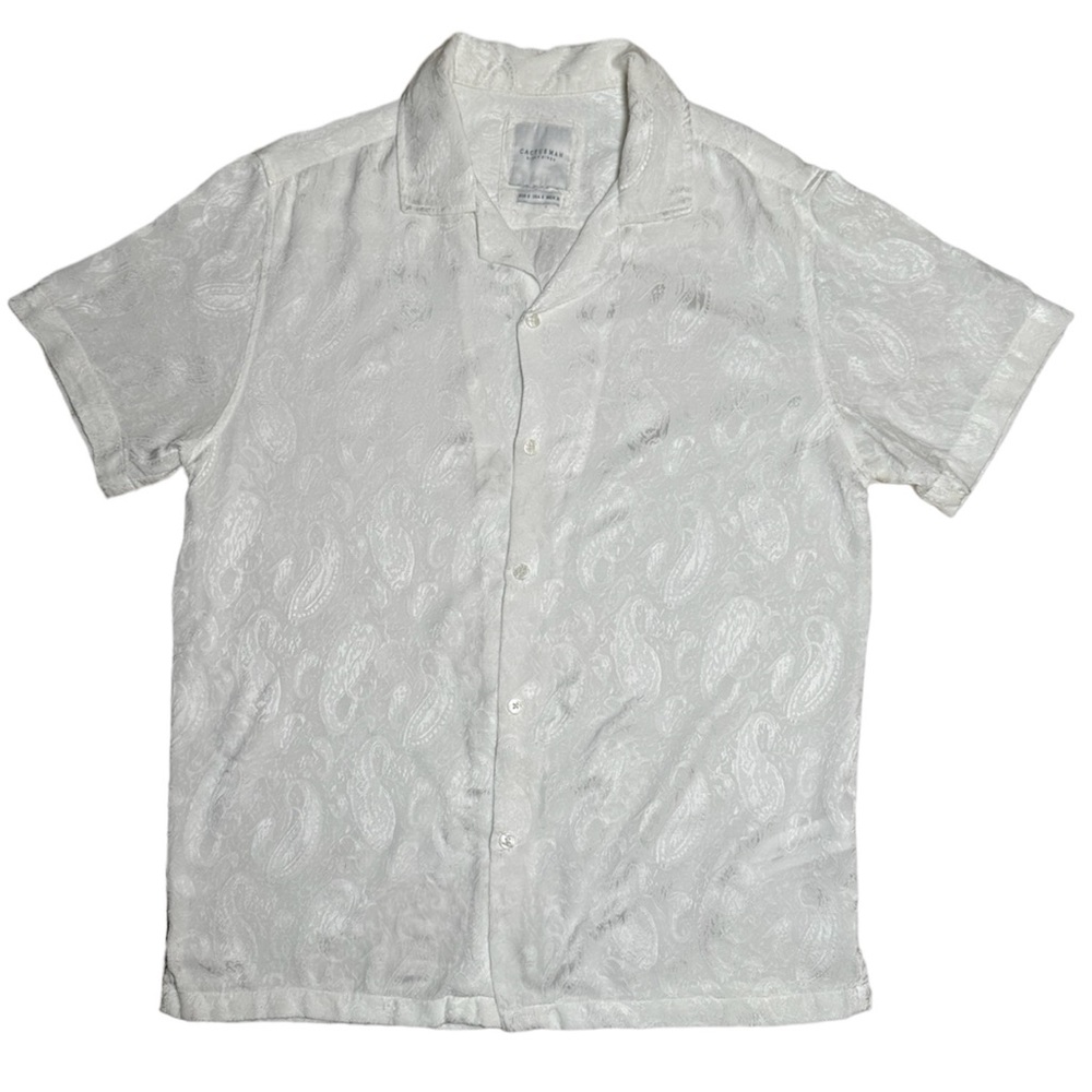Ricky Singh Men's White Cactus Print Button Down Shirt Short Sleeve Size Small